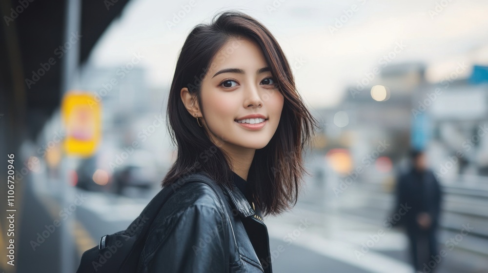 Asian Woman Smiling in Urban Environment Asian Woman Smiling in Urban Environment