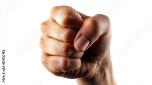 Clenched fist gesture on white background
