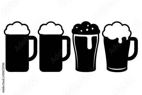 Beer Mug with Foam | isolated silhouette vector illustration on white background