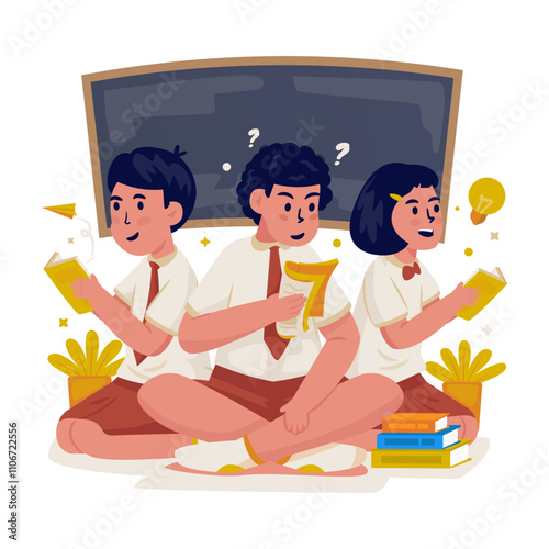 Cartoon character of students reading a book vector illustration