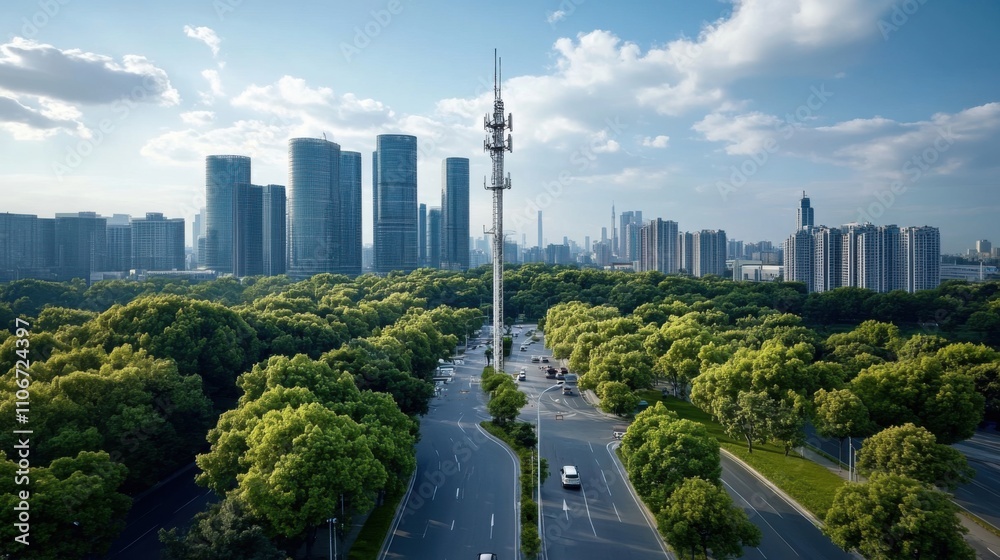 Fototapeta premium Modern Cell Tower in Urban Landscape