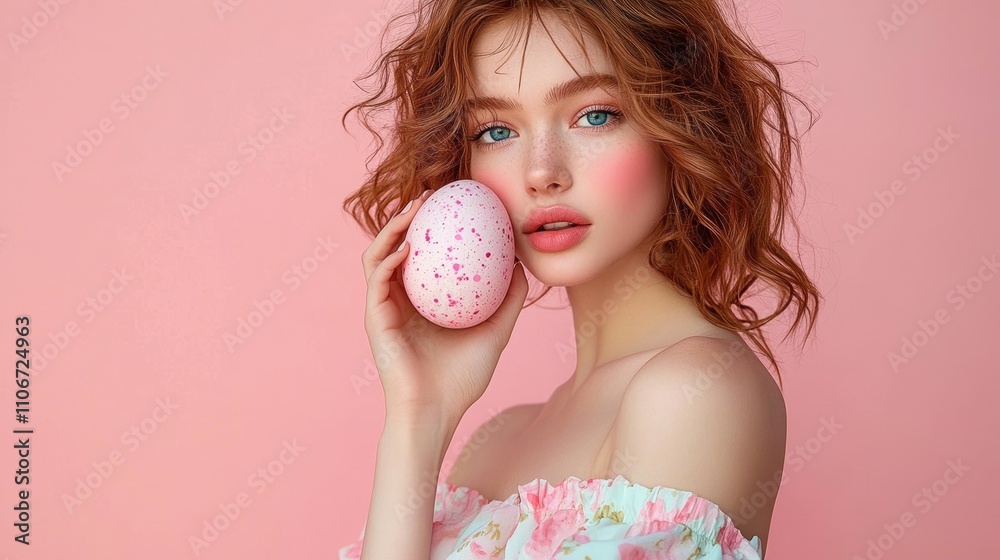 Easter Fashion Model Holding Easter Egg Cheerful Spring Poster for Sales Promotion and Marketing