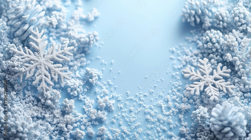 Stunning Winter Scene with Snowflakes and Soft Blue Background