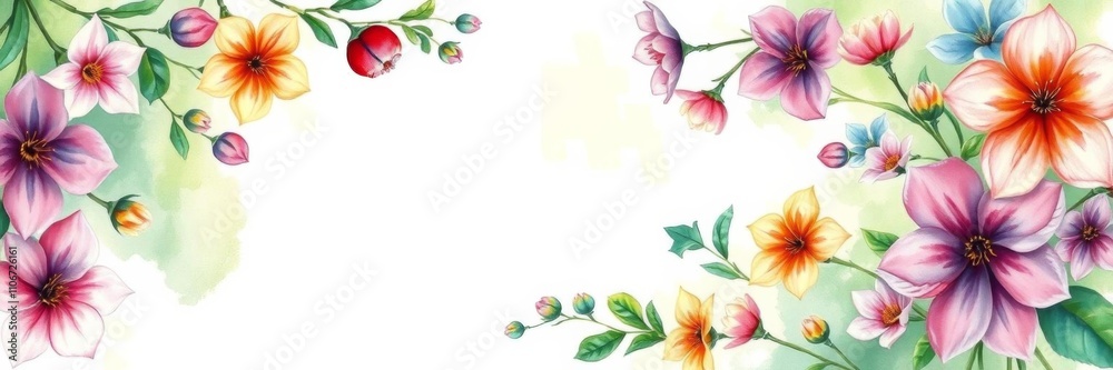 Watercolor painting of lime green flowers with open space for text, painting, colorful Watercolor painting of lime green flowers with open space for text, painting, colorful