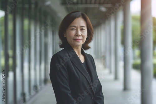 Portrait of a Confident Asian Businesswoman in Modern Architectural Setting