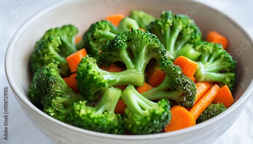 a bowl of steamed broccoli and carrots