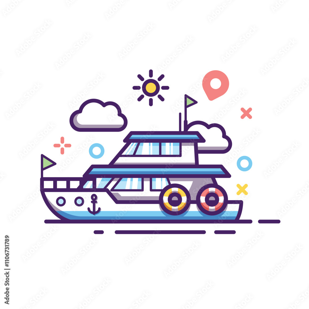Naklejka premium Cruise Ship Travel Illustration, icon, Element, Cartoon, cute vector
