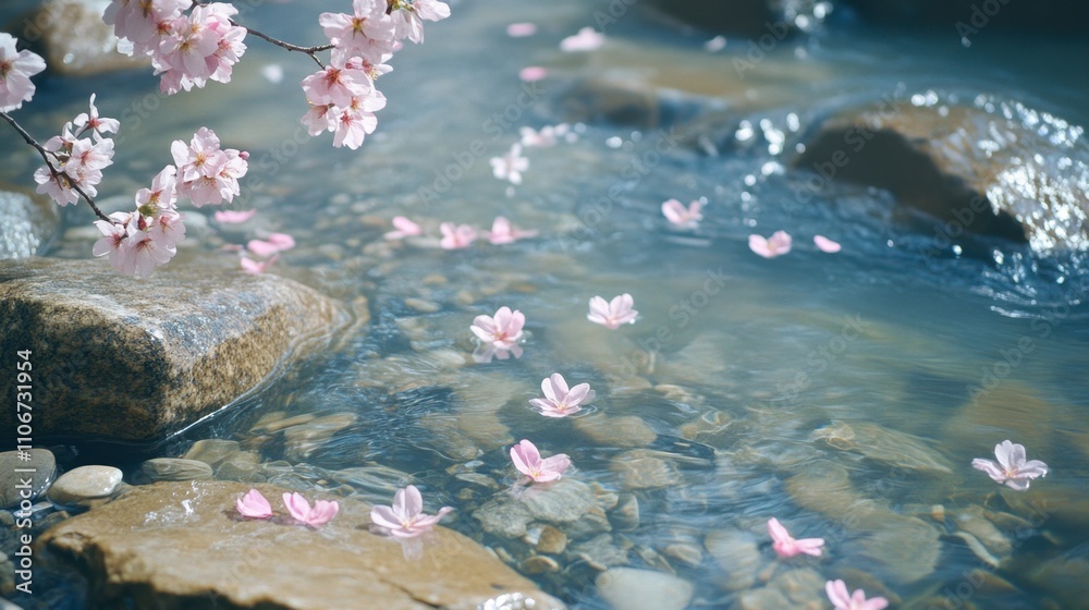 High Angle View of Cherry Blossom Petals in Water High Angle View of Cherry Blossom Petals in Water