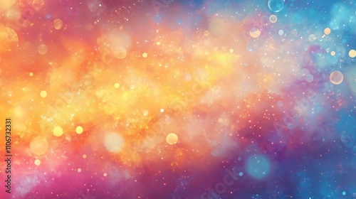 A vibrant bokeh background features glowing orbs in warm and cool colors, inspiring creativity.