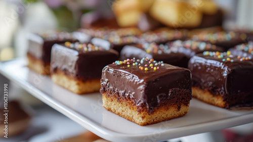 Delicious Texas sheet cake bites with chocolate frosting and colorful sprinkles, perfect for any celebration or gathering. Indulge in this sweet treat!