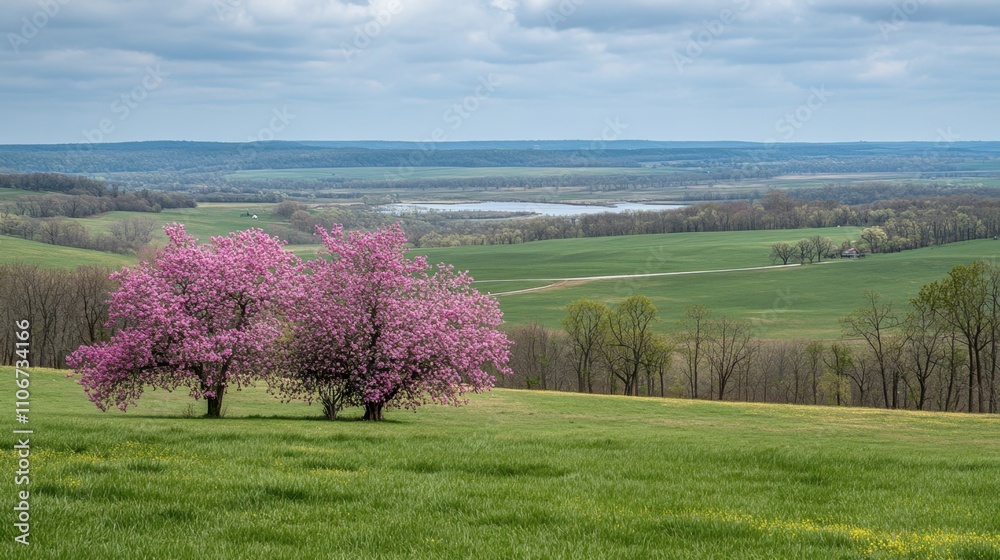Panoramic View of Cherry Blossoms in Spring Landscape Panoramic View of Cherry Blossoms in Spring Landscape