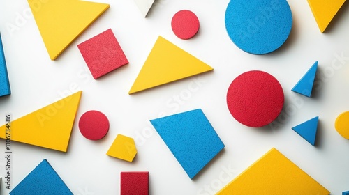 A colorful arrangement of geometric shapes on a white background for educational purposes.