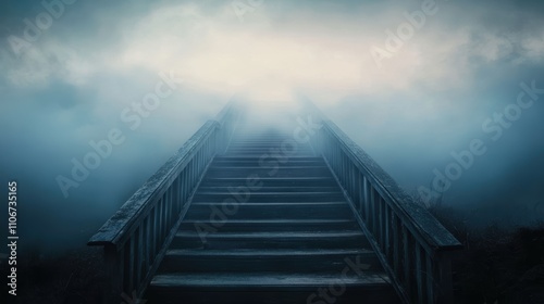 Mystical steps rising through fog enigmatic landscape atmospheric photography nature's mystery serene viewpoint