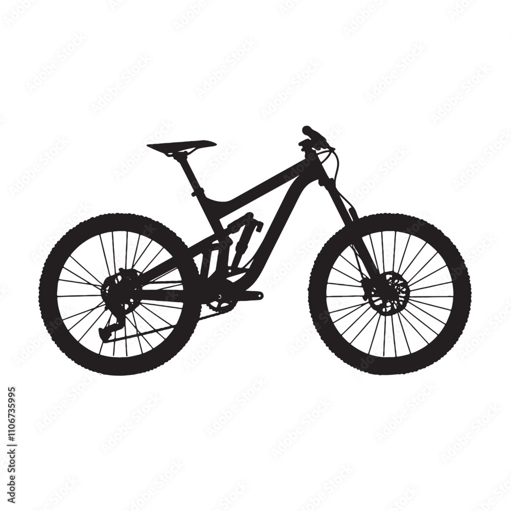 Fototapeta premium Clean Vector Silhouette of Mountain Bike on White Background