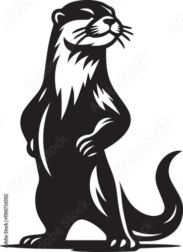 Otter standing proudly with paws on its hips black silhouette vector
