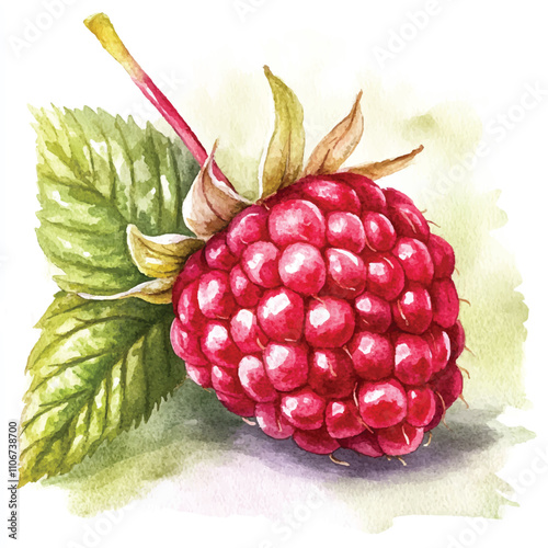 Raspberry fruit watercolor clipart illustration