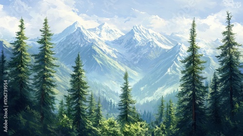 Serene Landscape of Bright Green Pine Trees