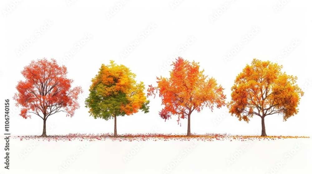 Beautiful Autumn Trees on White Background Beautiful Autumn Trees on White Background