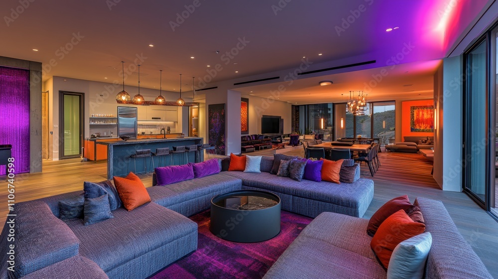Modern Living Room with Vibrant Accents and Spacious Design Modern Living Room with Vibrant Accents and Spacious Design