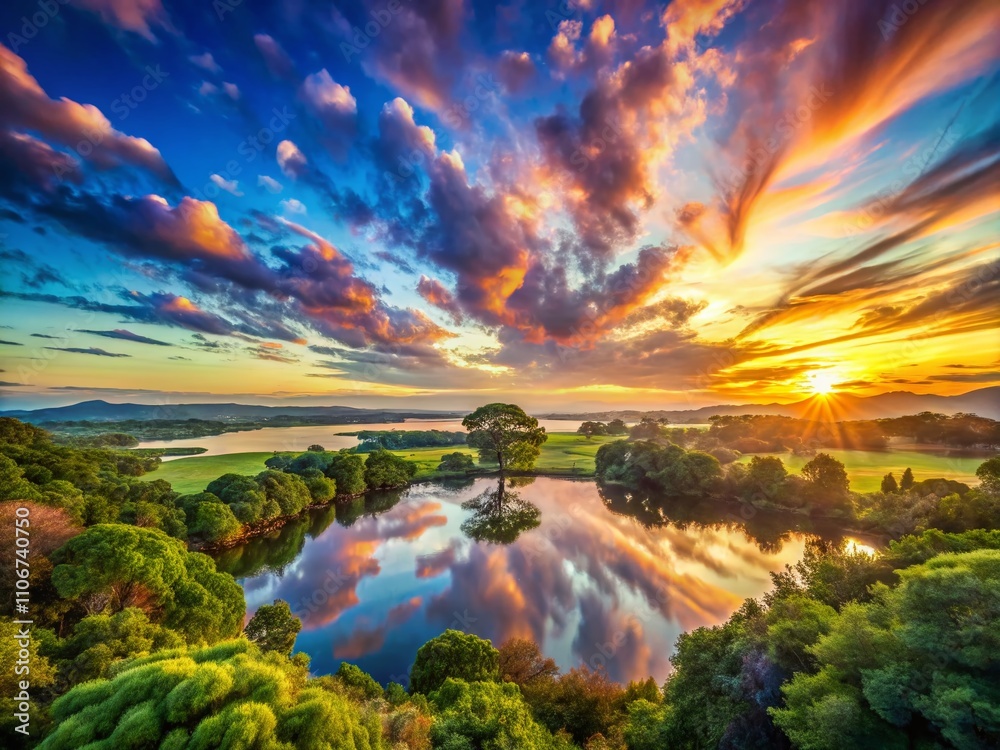 Obraz premium Captivating Double Exposure of a Sky with Trailing Clouds Merging Over the Cape and Trees, Evoking a Dreamy and Serene Atmosphere in Nature's Embrace