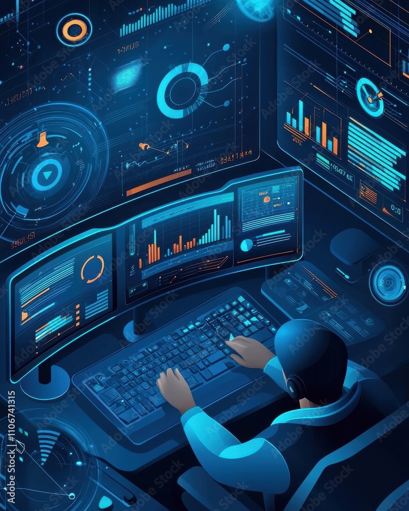 A woman is looking at a computer screen A woman is looking at a computer screen