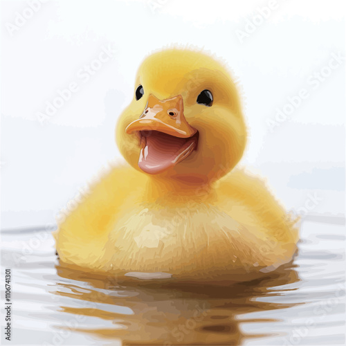 Cute yellow duckling in water isolated on a white background..eps