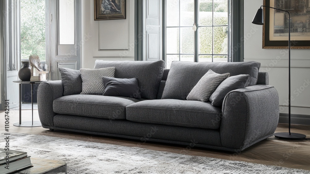 Modern Grey Sofa in Stylish Apartment Setting