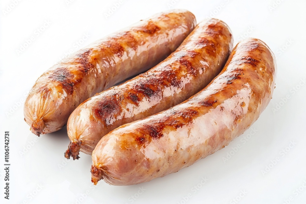 Grilled bavarian sausages displayed on a light background