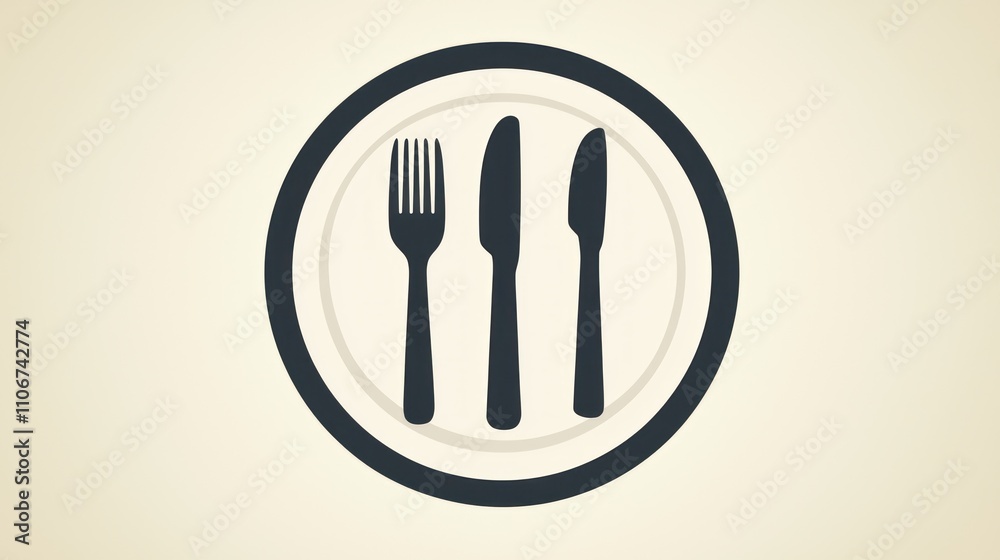 A simple dinner icon graphic representing a meal, with a plate, fork, and knife A simple dinner icon graphic representing a meal, with a plate, fork, and knife