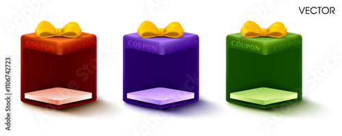 3d set of gift box can be looked inside, isolated on white background. Opened gift box icon for product showcase in 3d vector. Vector illustration