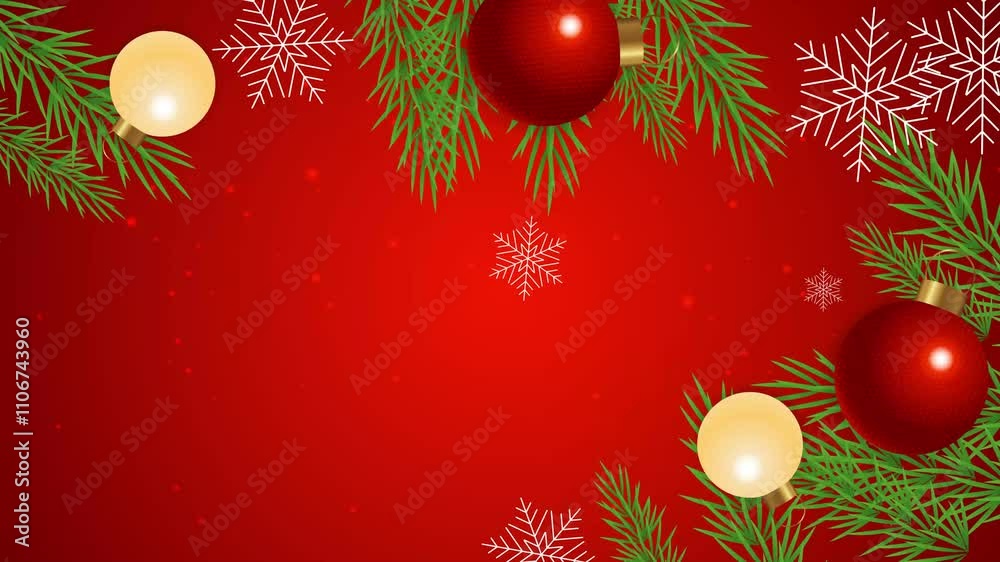 christmas-themed festive with holiday presents and ornaments on red background with space for text seamless 4k video background motion pop art design
