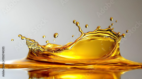 Golden Liquid Creates a Dynamic Splash, Reflecting Light, Abstract 3D Render