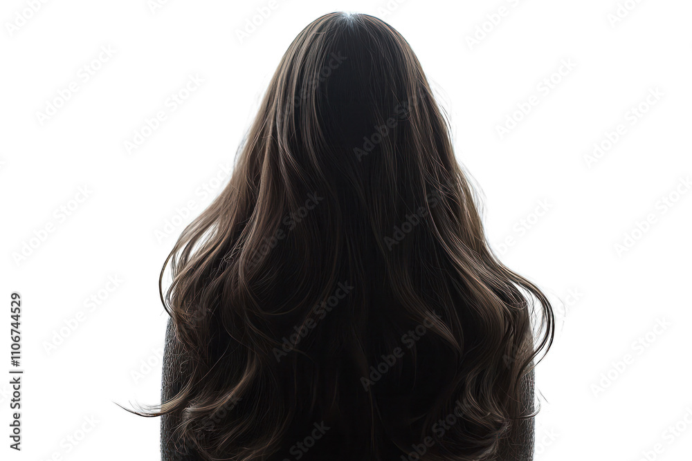 Obraz premium Isolated background features a woman's silhouette with lustrous long hair from the back.