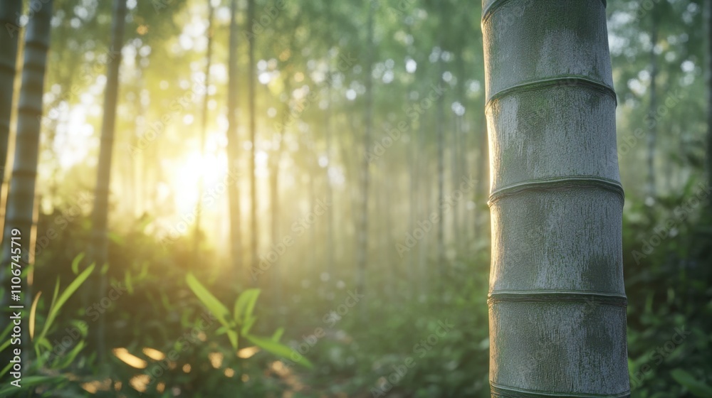 Serene Bamboo Stalks in Tranquil Forest Setting Serene Bamboo Stalks in Tranquil Forest Setting