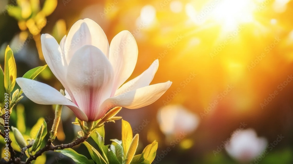 Fototapeta premium Soft White Magnolia Flower in Warm Sunlight