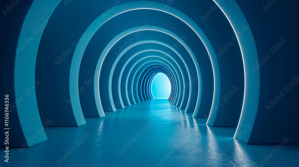 A 3D rendering of an empty, minimal blue tunnel. A 3D rendering of an empty, minimal blue tunnel.
