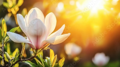 Soft White Magnolia Flower in Warm Sunlight