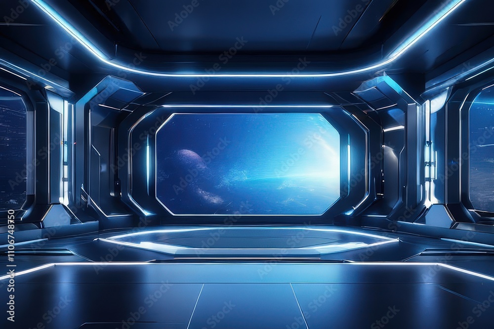 the AI Image Generator, Interior with Blue Neon Lighting
