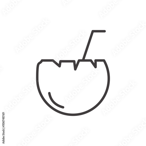 Coconut Drink thin liner icon vector.