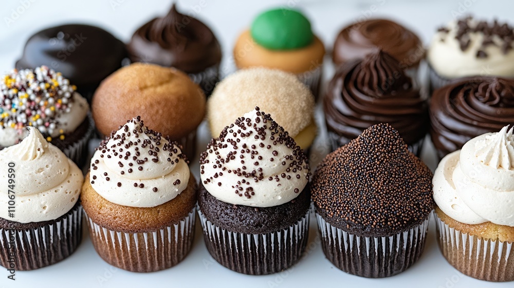 Delicious Assortment of Gourmet Cupcakes Sprinkles Frosting Bakery Treats