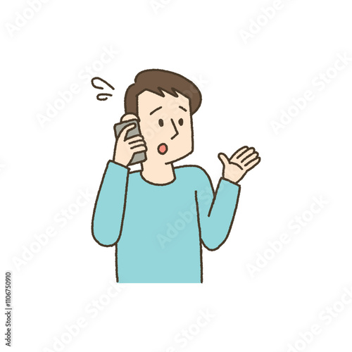 慌ててスマホで電話をかける男性のイラスト