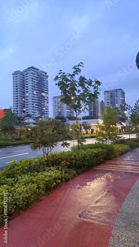 Photography Rainy Evening In Residential Area Of Singapore