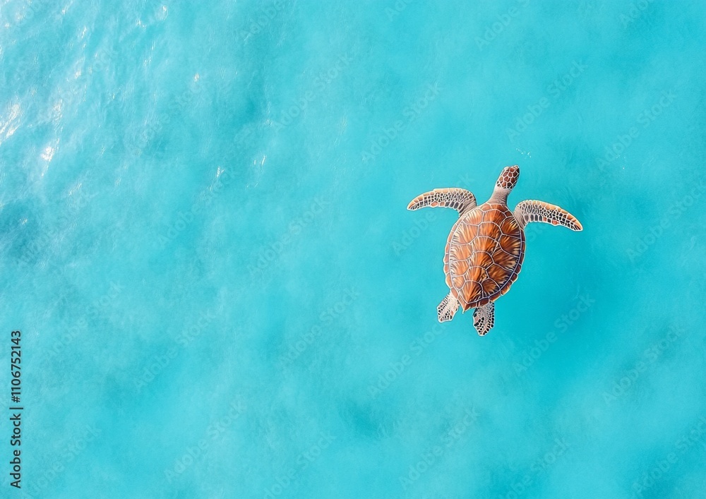 Naklejka premium Sea Turtle Gliding Gracefully in Vibrant Blue Ocean