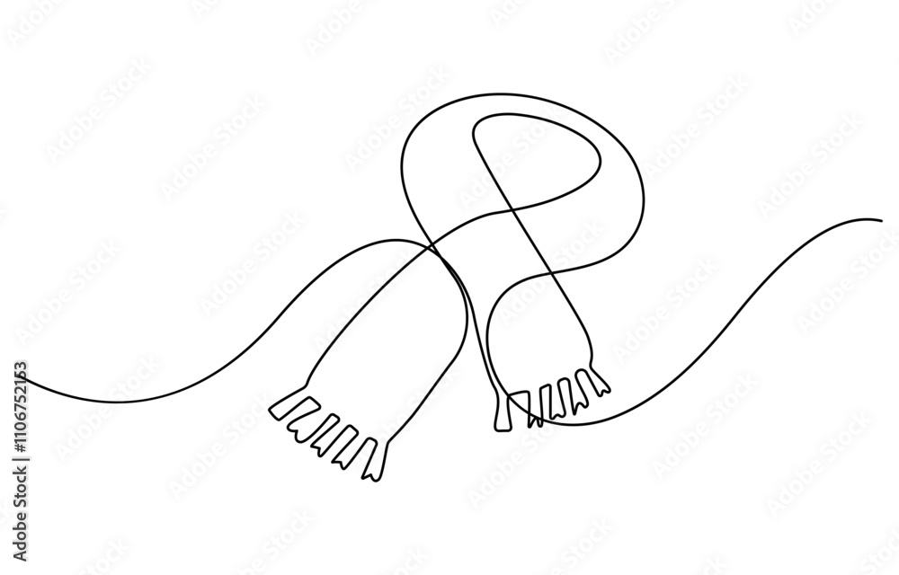 Obraz premium single continuous line drawing scarf, Autumn scarf continuous one line drawing, single line art element, minimalist sketch line 