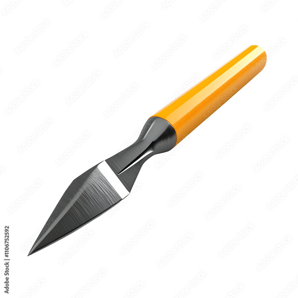 A pointed metal tool with an orange handle A pointed metal tool with an orange handle