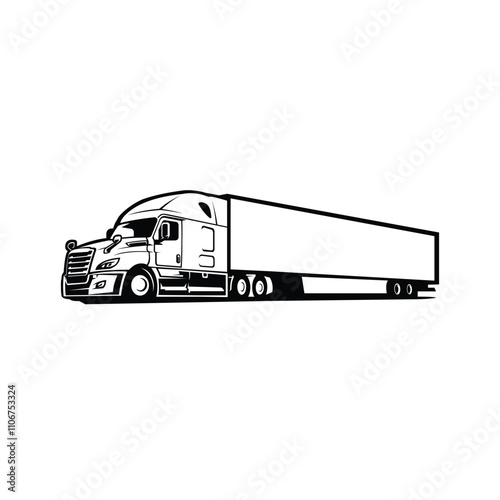 Semi truck freight 18 wheeler monochrome vector isolated
