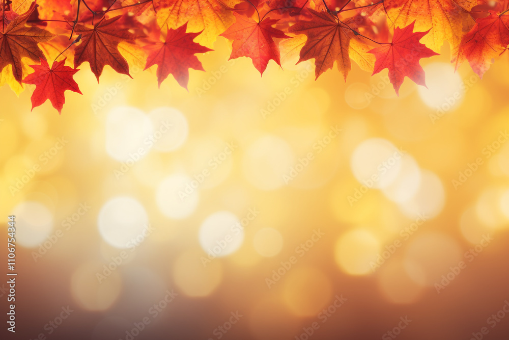 Autumn season with red and yellow maple leaves with soft focus light and bokeh background Autumn season with red and yellow maple leaves with soft focus light and bokeh background