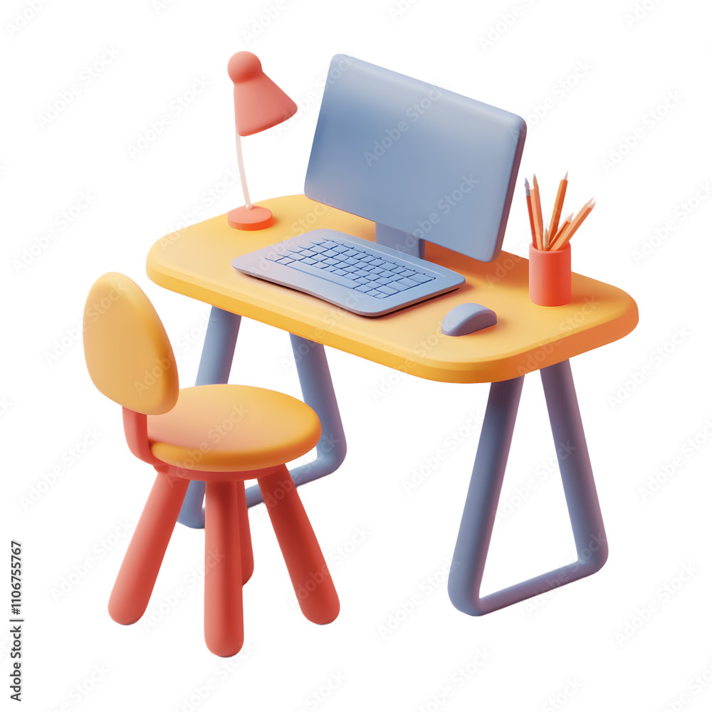 A Colorful Desk Setup With Computer Chair And Pencils A Colorful Desk Setup With Computer Chair And Pencils