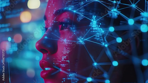 Futuristic Woman Overlaid with Digital Data and Connections