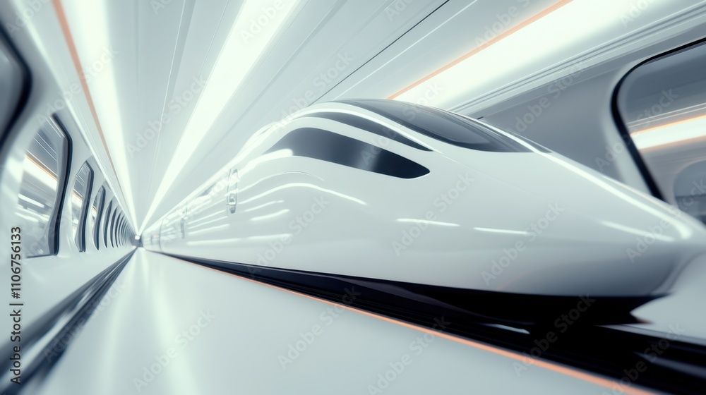 Fototapeta premium Close-up of futuristic bullet train with atmospheric lighting on white background